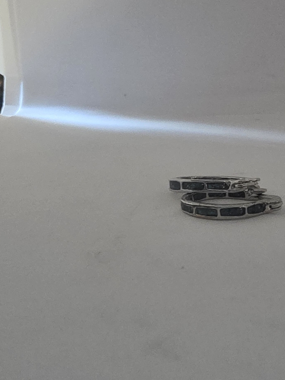 Silver Hoop Earrings with Blue Accents New